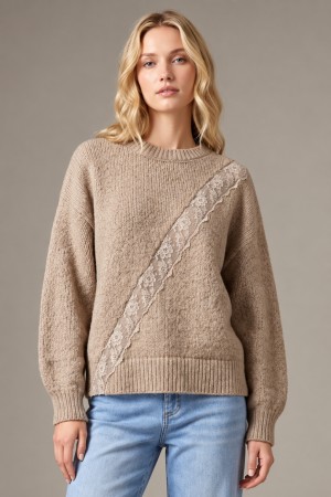 SW16082<br/>Lace Trim Crew Neck Sweater